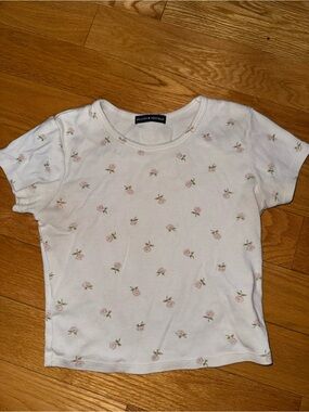 Brandy Melville White Tee with Pink Rose Print